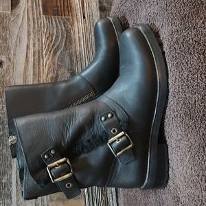 UGG fur lined leather moto boot